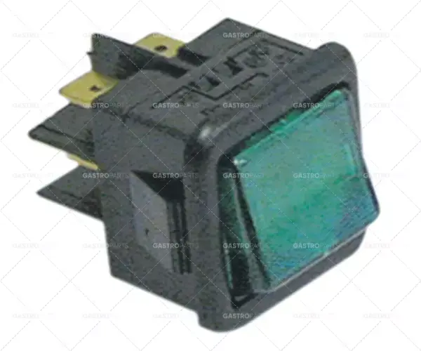 kolébkový spínač montážní rozměry 27,8x25mm zelený 2NO 250V 16A osvětlený Cenová Bomba