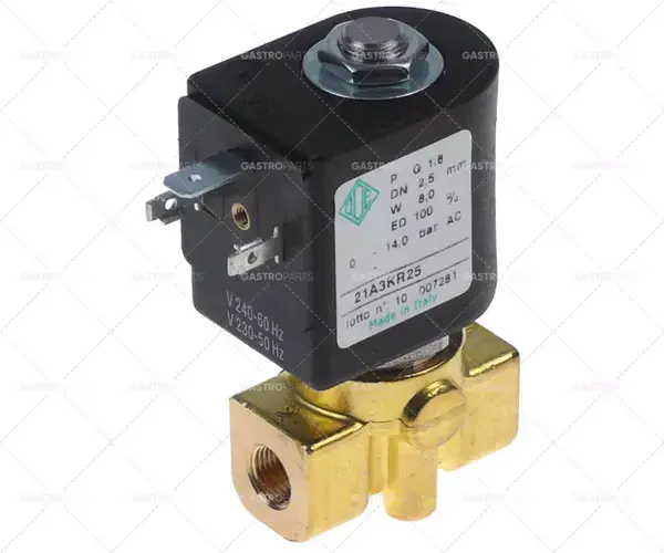 Odeslání Ihned elektromagnetický ventil mosazný 2-cestný 230 VAC vstup 1/8" výstup 1/8" připojení 1/8" L 40mm DN 2,5mm