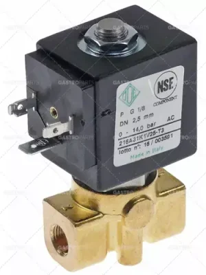 Elektromagnetický ventil 2-way 230 VAC připojení 1/8 "L 40 mm DN 2,5 mm T.MAX. 160 ° C DIN zásuvka Akce