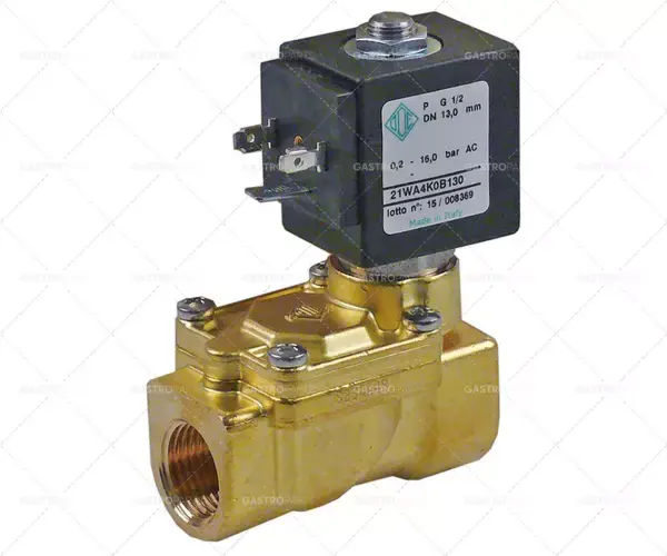 Poslední Šance elektromagnetický ventil mosazný 2-cestný 230 VAC vstup 1/2" výstup 1/2" připojení 1/2" d 66mm dn 13mm