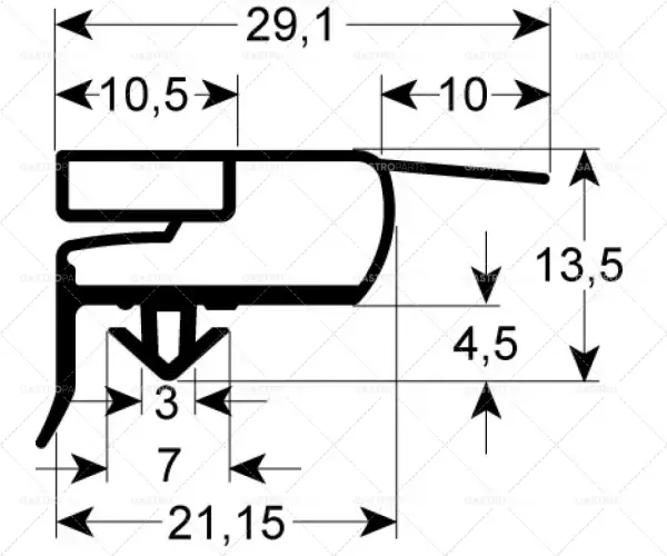 Originální profil těsnění pro chladicí zařízení 9773 š 590 mm d 685 mm vnější rozměr š1 577 mm l1 672 mm rozměr zátky