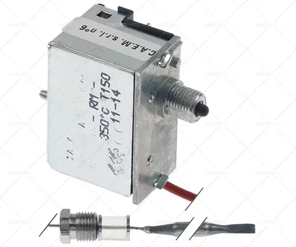 Nejprodávanější bezpečnostní termostat vypínací tep. 350°C 1pólová 1NC 16A sonda ø 6mm sonda L 78mm