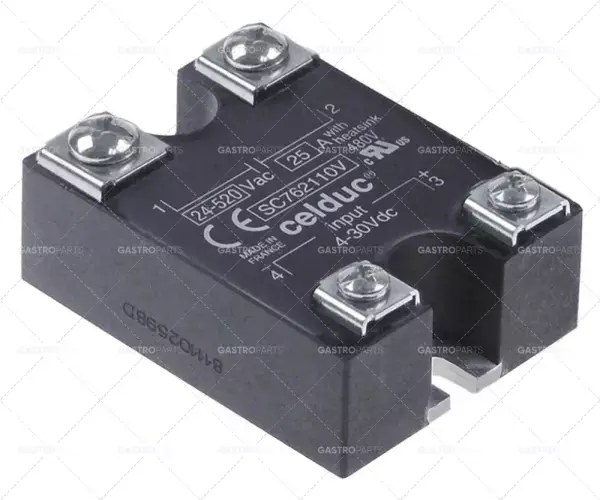 Novinka polovodičové relé CELDUC 1 fáze 25A 24-520V 4-30VDC D 58mm Š 44mm šroub typu SC762110V 4-30VDC