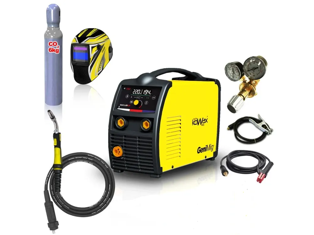 KOWAX GeniMig 220LCD, SYN, DIGI, 2T/4T + kabely + hořák + ventil + kukla + láhev CO2 plná Koupit Online