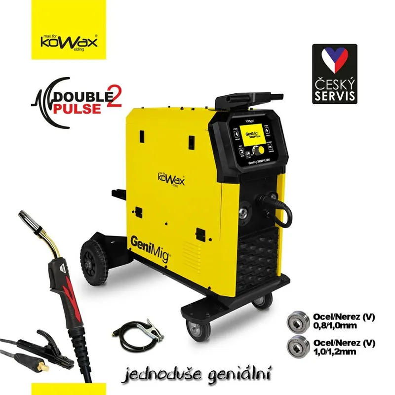 Kowax GeniMig 350DP LCD5, PULSE/DOUBLE PULSE, SYN, 2T/4T/S4T, 4K, 15kg, JOB, HD + kabely + hořák ventil + láhev CO2 plná Nejprodávanější