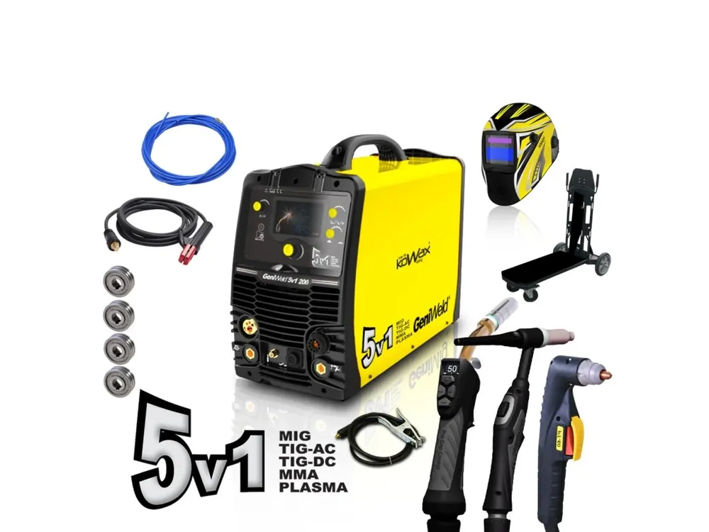 Cenově Výhodný Svářecí invertor GeniWeld 5v1 200 MIG/TIG/LIFT/MMA/PLAZMA Set1