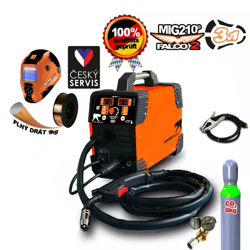 PANTERMAX MIG210FALCO 2 invertorová svářečka MIG/TIG/MMA + hořák + kabely + ventil + kukla + láhev CO2 plná + drát Pouze Dnes
