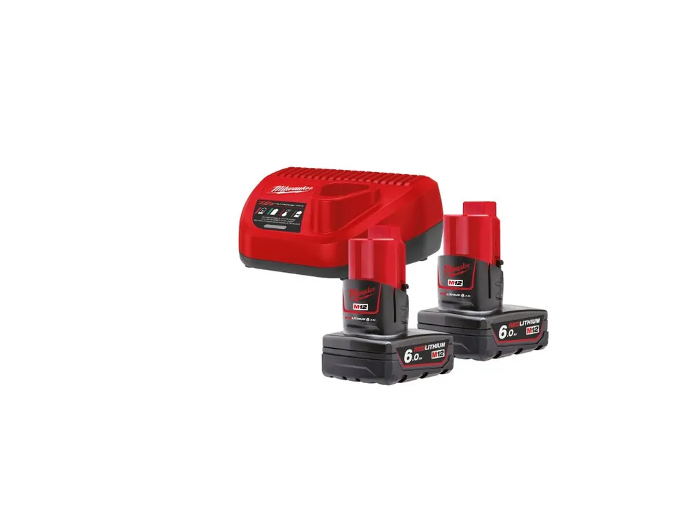 M12 NRG-602 sada akumulátorů a nabíječky 2× M12 B6 6,0 Ah C12 C 4933451903 MILWAUKEE Jen Po Omezenou Doba