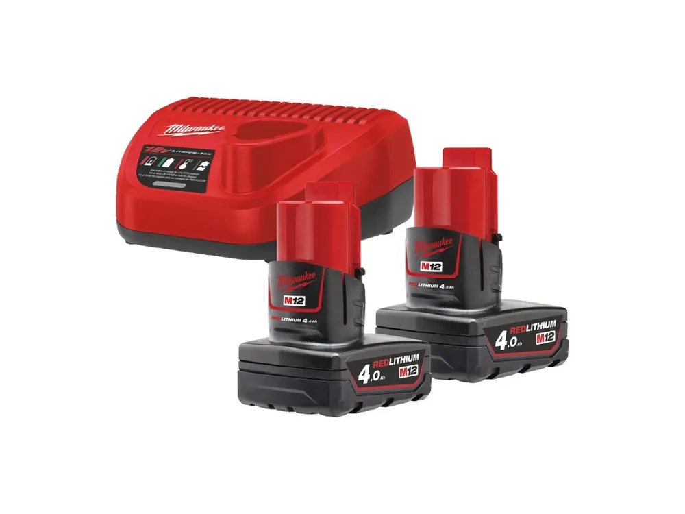 Poslední Šance M12 NRG-402 sada akumulátorů a nabíječky 2× M12 B4 4,0 Ah C12 C 4933459211 MILWAUKEE