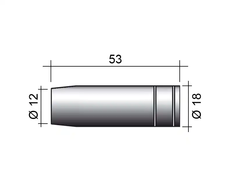Düse MIG 150A /MC18/B1530/145.0075-PARWELD/ 53mm/12mm/konisch Super Cena