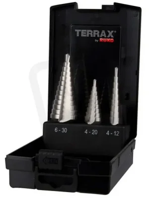 Sada 3dílů stupňovitých vrtáků do kovu HSS Terrax RUKO RUA101126RO Jen Po Omezenou Doba