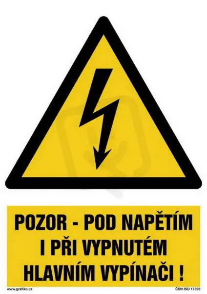 Aktuální Pozor - pod napětím i při vypnutém hlavním vypínači, fólie 105x74, W012-12.SB