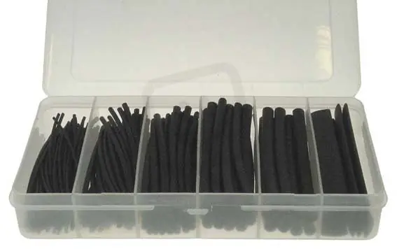 Sada smršťovacích trubic HTI v plastovém boxu - černé, samozhášivé UNISET black Novinka