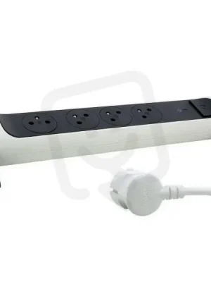 PRODLUŽOVACÍ PŘÍVOD 4X2P+T PŘEP. OCHRANA VYP/ZAP KABEL 1,5M BÍLÁ/TMAVĚ ŠEDÁ Levný