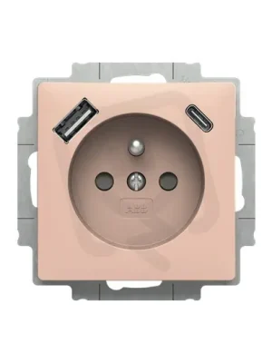 Zásuvka ABB ZONI s kolíkem, nabíjení USB-A, USB-C, pudrová 5569T-A32357 242 Víkendová Akce