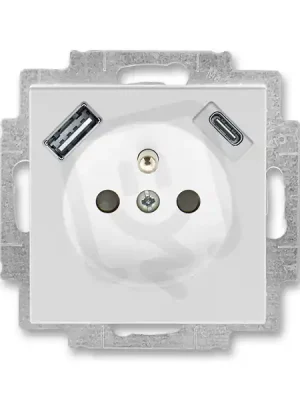 Akce Zásuvka ABB LEVIT s kolíkem, s clonkami, USB-A/C šedá/bílá 5569H-A32357 16