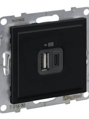 SUNO ČERNÁ USB NABÍJEČKA DVOJITÁ TYP A+C LEGRAND 721430 Nejlepší Cena