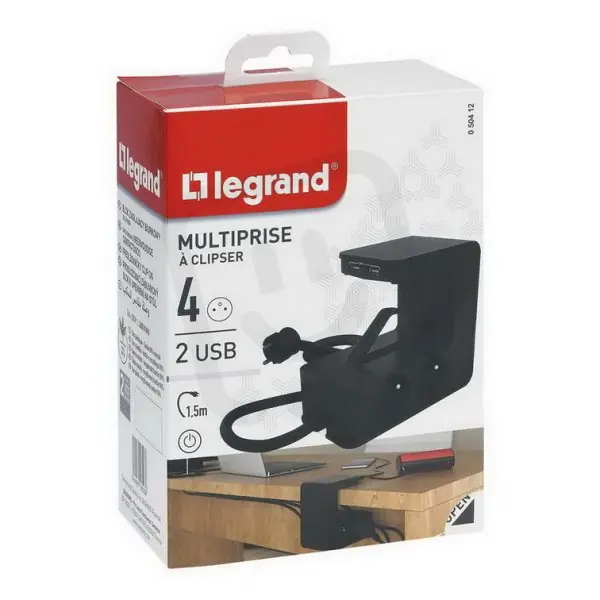Objednat Nyní Připínací prodlužovací kabel černý s vypínačem 1,5m 4 zásuvky USB A+A Legrand