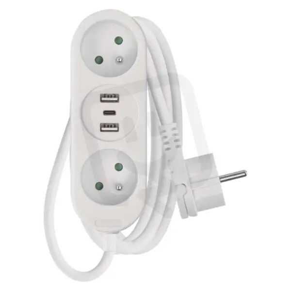 Aktuální Prodlužovací kabel 1,4 m 2 zásuvky+2×USB-A+1×USB-C bílý PVC 1,5 mm2 EMOS P0211E