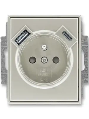 Akční Nabídka Zásuvka ABB TIME s kolíkem, s clonkami, USB-A/C starostříbrná 5569E-A32357 32