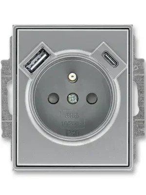 Zásuvka ABB TIME s kolíkem, s clonkami, USB-A/C ocelová 5569E-A32357 36 Zlevněný