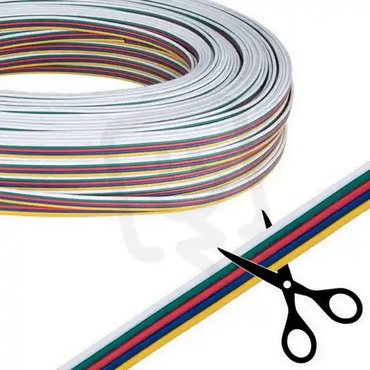 Levný 5-žilový plochý PVC kabel AWG 18/0,82 mm2 bílá/zelená/červená/modrá/žlutá
