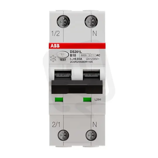 ABB DS201 B10 AC30 kombinace jistič/chránič 2P (1P+N) 10A 30mA B 6kA AC Výprodej