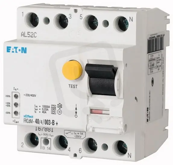 Cenově Výhodný Digitální proudový chránič 10kA FRCdM-25/4/003-G/B 4pól 0,03A 25A EATON 167892