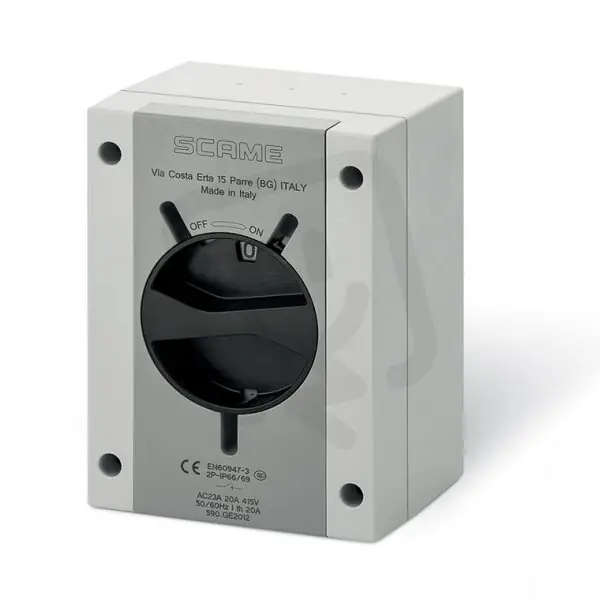 Víkendová Akce Průmyslový spínač ISOLATOR plastový 40A 4P IP65 standard SCAME 590.GE4015