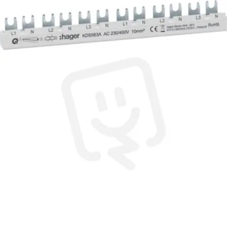 Hřebenová přípojnice 3P+N, 10mm2/12mod. pro 6ks přístrojů 1+N (L1+N,L2+N,L3+N) Novinka
