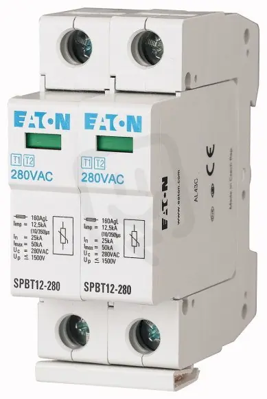 SPBT12-280/2 Svodič přepětí třídy T1+T2 (B+C) 2-pól sada pro TN-S EATON 158309 Akční Cena
