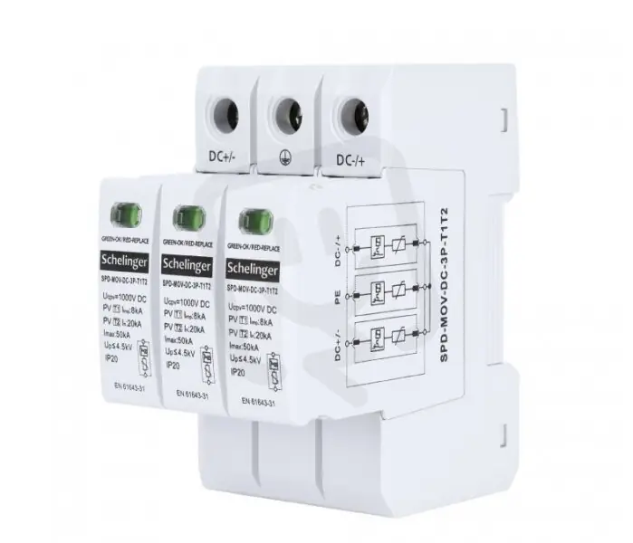 Tovární Cena Svodič přepětí 3P 8kA DC 1000V třída T1+T2 Schelinger BEMKO 107186