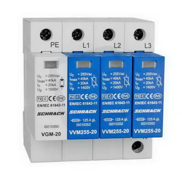 Svodič přepětí Vartec 3+1 TT, třída II (C) 255V, In 20kA SCHRACK IS111310-- Časově Omezené