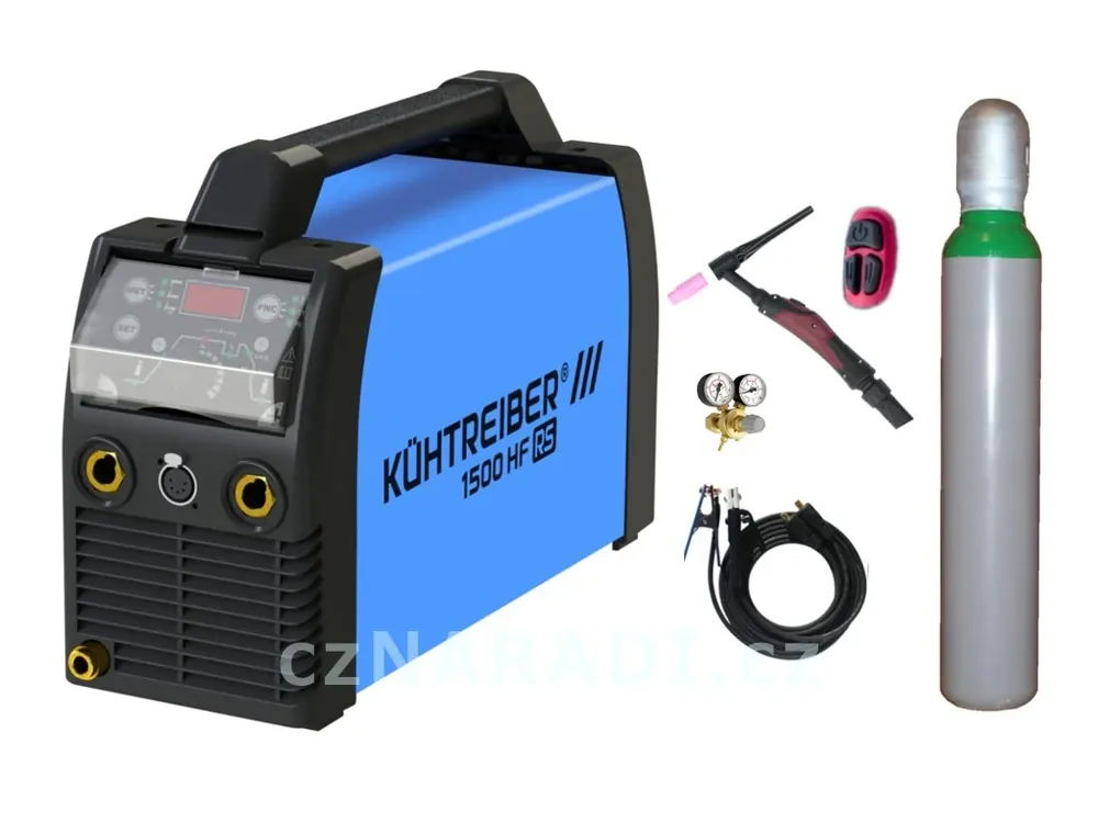 Zlevněný KITin 1500 HF RS + kabely + TIG hořák U/D + ventil + lahev