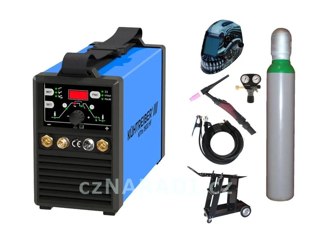 Bezpečná Platba KITin 1500HF + kabely 25/3m + kukla Predator + TIG hořák + ventil + lahev + vozík